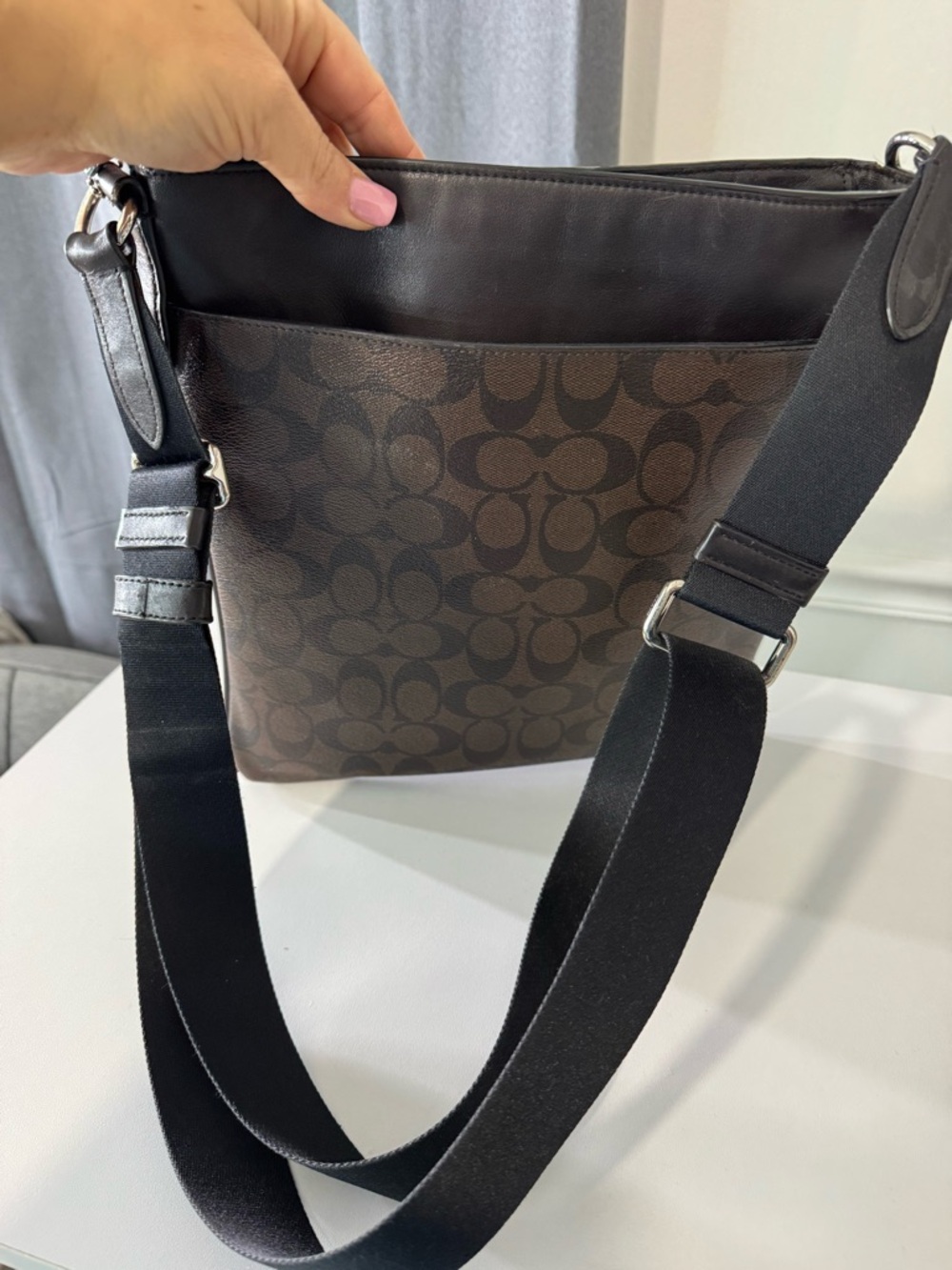 Coach Brown Signature Canvas Messenger Bag with Dark Brown Stripe - Picture 2 of 4
